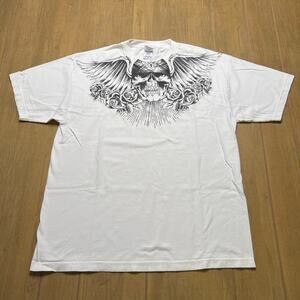 Skull Wings Graphic T Shirt XL White Biker Gothic Y2K